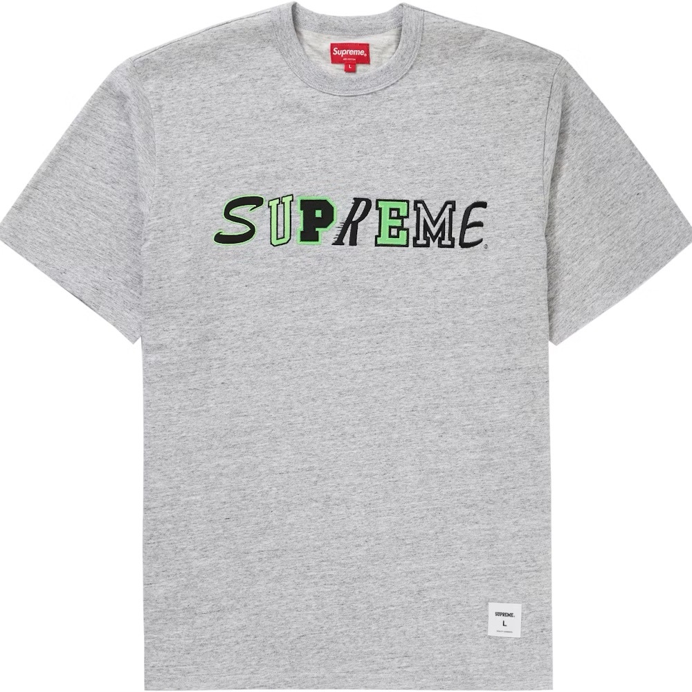 Supreme Collage Logo S/S Top Heather Grey Men’s Tshirt XL Green Black Letters